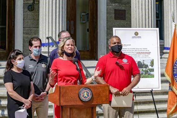 (Laura Curran calling on PSEG LI last week with members of the Long Island Senate delegation to reim