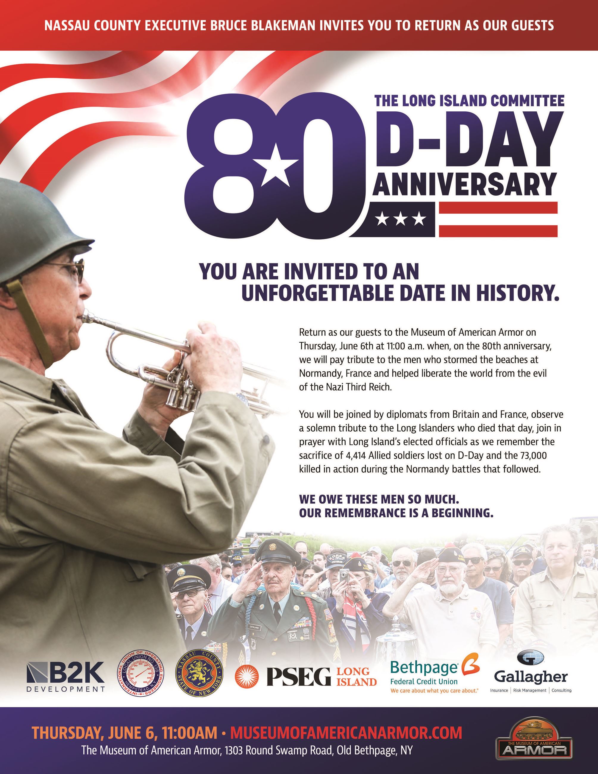 D-Day 80th Anniversary: 6/6/24 - 11:00am at the Museum of American Armor, 1303 Round Swamp Road