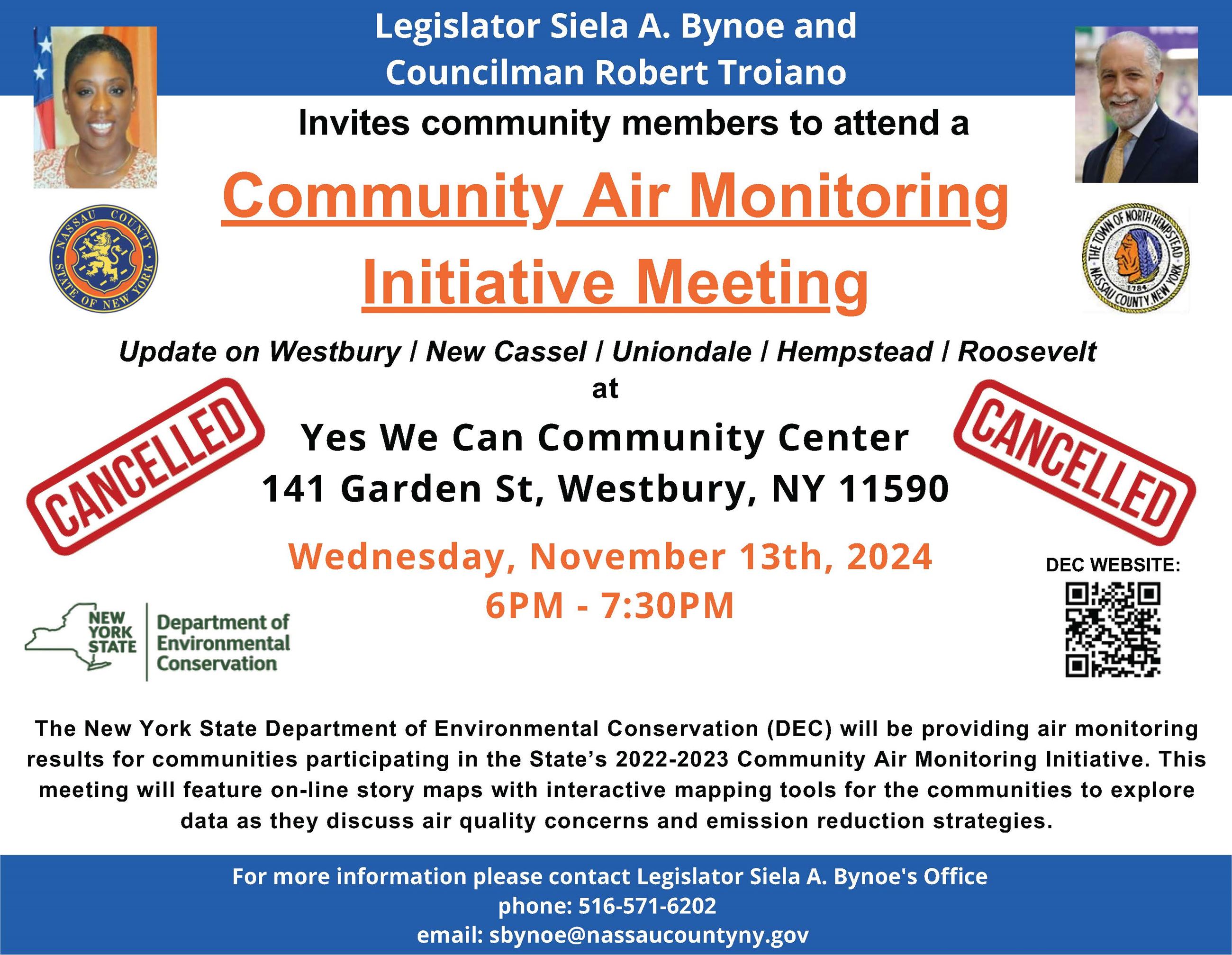 Siela A. Bynoe Invites community members to attend a Community Air Monitoring Initiative Meeting